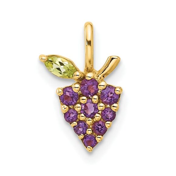 Kazi Luxury 14k Yellow Gold Amethyst and Peridot Grapes Chain Slide